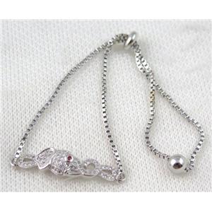 copper bracelet paved zircon, platinum plated, approx 10-20mm bead, 25mm length [FDZN790]