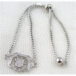 copper bracelet paved zircon, platinum plated, approx 10-20mm bead, 25mm length [FDZN791]