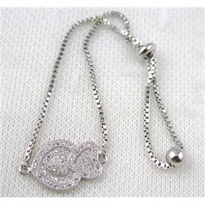 copper bracelet paved zircon, platinum plated, approx 10-20mm bead, 25mm length [FDZN792]