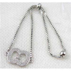 copper bracelet paved zircon, platinum plated, approx 10-20mm bead, 25mm length [FDZN793]