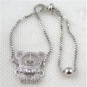 copper bracelet paved zircon, platinum plated, approx 10-20mm bead, 25mm length [FDZN794]