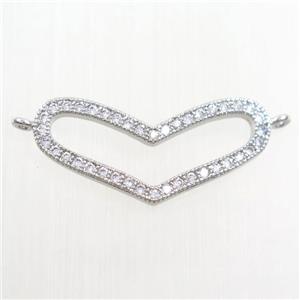 copper heart pendant paved zircon with 2loops, platinum plated, approx 10-23mm [FDZN8020]