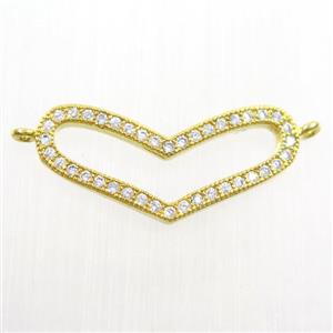 copper heart pendant paved zircon with 2loops, gold plated, approx 10-23mm [FDZN8021]