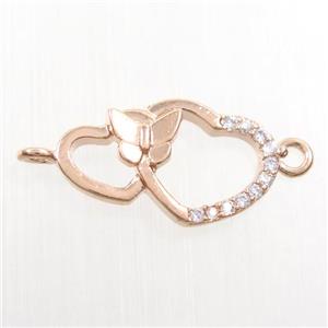 copper heart pendant paved zircon, rose gold, approx 9-16mm [FDZN8028]