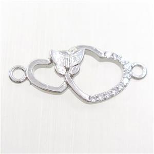 copper heart pendant paved zircon, platinum plated, approx 9-16mm [FDZN8029]