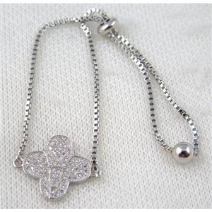 copper bracelet paved zircon, platinum plated, approx 10-20mm bead, 25mm length [FDZN803]