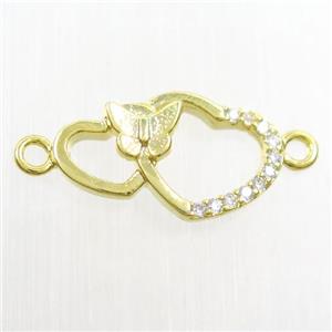copper heart pendant paved zircon, gold plated, approx 9-16mm [FDZN8030]