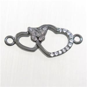 copper heart pendant paved zircon, black plated, approx 9-16mm [FDZN8031]