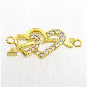 copper pendant paved zircon, cupids arrow, gold plated, approx 10-22mm [FDZN8034]