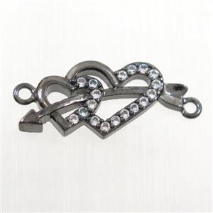 copper pendant paved zircon, cupids arrow, black plated, approx 10-22mm [FDZN8035]
