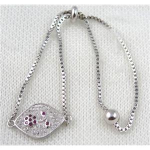 copper bracelet paved zircon, platinum plated, approx 10-20mm bead, 25mm length [FDZN805]