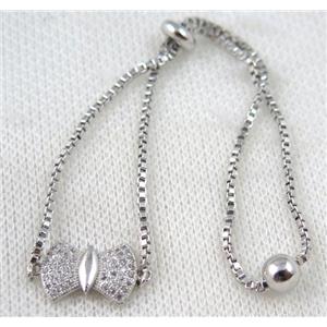 copper bracelet paved zircon, platinum plated, approx 10-20mm bead, 25mm length [FDZN806]