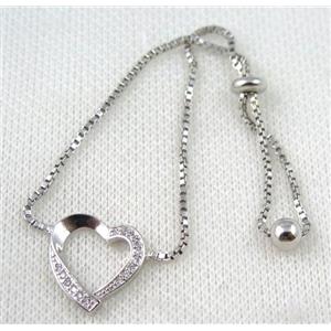 copper bracelet paved zircon, platinum plated, approx 10-20mm bead, 25mm length [FDZN809]