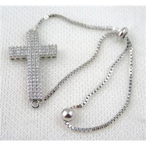 copper bracelet paved zircon, platinum plated, approx 20-35mm bead, 25mm length [FDZN810]