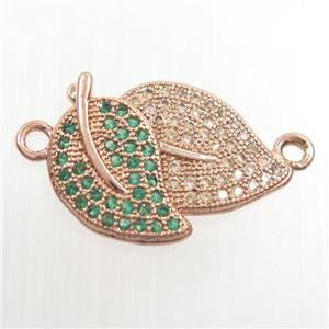 copper leaf pendant paved zircon, rose gold, approx 13-18mm [FDZN8161]