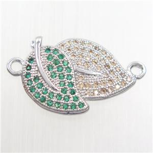 copper leaf pendant paved zircon, platinum plated, approx 13-18mm [FDZN8162]