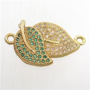 copper leaf pendant paved zircon, gold plated, approx 13-18mm [FDZN8163]