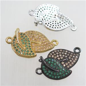 copper leaf pendant paved zircon, mix color, approx 13-18mm [FDZN8165]