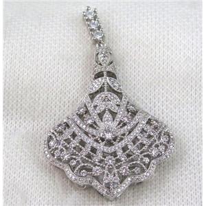 copper pendant paved zircon platinum plated, approx 40-65mm [FDZN822]