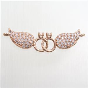 copper pendant paved zircon, angel wing, rose gold, approx 8-31mm [FDZN8231]