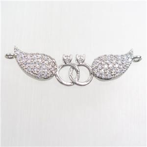 copper pendant paved zircon, angel wing, platinum plated, approx 8-31mm [FDZN8232]