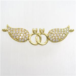 copper pendant paved zircon, angel wing, gold plated, approx 8-31mm [FDZN8233]