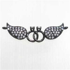 copper pendant paved zircon, angel wing, black plated, approx 8-31mm [FDZN8234]