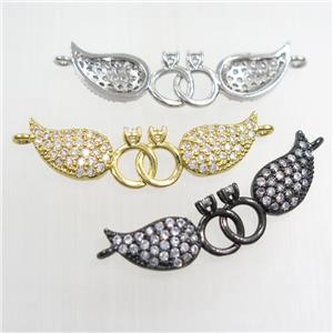 copper pendant paved zircon, angel wing, mixed color, approx 8-31mm [FDZN8235]