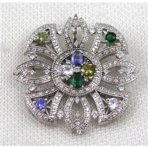 copper brooch paved zircon, platinum plated, approx 40mm dia [FDZN826]