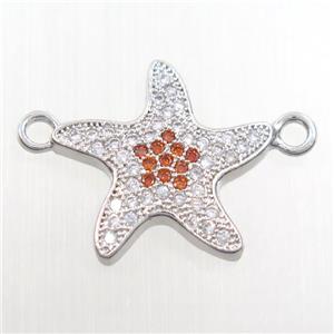 copper starfish pendant paved zircon, platinum plated, approx 17mm dia [FDZN8273]