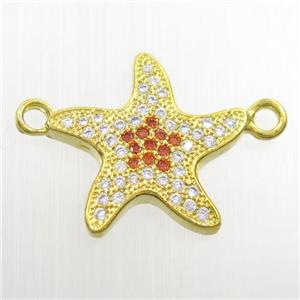 copper starfish pendant paved zircon, gold plated, approx 17mm dia [FDZN8274]