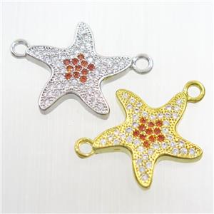 copper starfish pendant paved zircon, mix color, approx 17mm dia [FDZN8275]