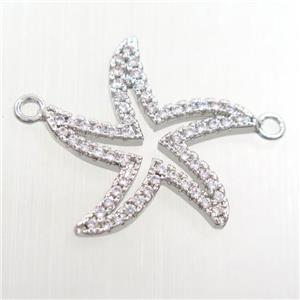 copper starfish pendant paved zircon, platinum plated, approx 20mm dia [FDZN8277]