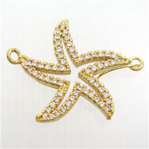 copper starfish pendant paved zircon, gold plated, approx 20mm dia [FDZN8278]