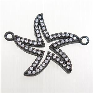copper starfish pendant paved zircon, black plated, approx 20mm dia [FDZN8279]