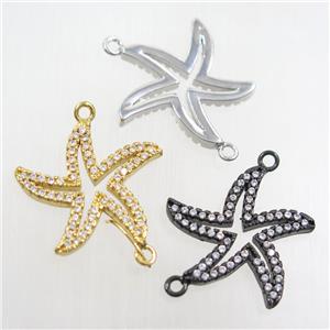 copper starfish pendant paved zircon, mix color, approx 20mm dia [FDZN8280]