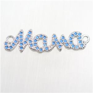 copper MaMa pendant paved zircon, turq, platinum plated, approx 7-28mm [FDZN8290]