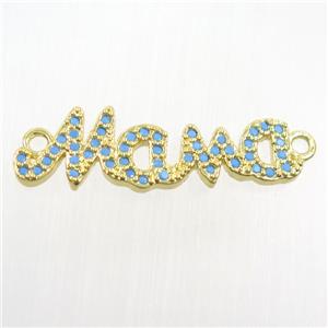 copper MaMa pendant paved zircon, turq, gold plated, approx 7-28mm [FDZN8291]