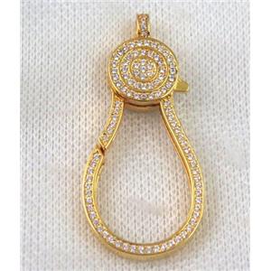 copper Lobster Clasp paved zircon, gold plated, approx 22-50mm [FDZN830]