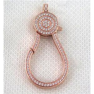 copper Lobster Clasp paved zircon, rose gold, approx 22-50mm [FDZN831]