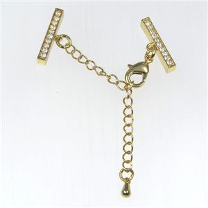 Cord End pave zircon for necklace, gold plated, approx 19-50mm [FDZN8314]