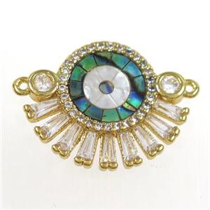 copper evil eye pendant paved zircon with abalone shell, gold plated, approx 17-21mm [FDZN8315]