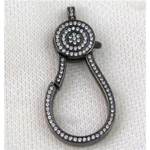 copper Lobster Clasp paved zircon, black plated, approx 22-50mm [FDZN832]