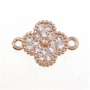 copper clover connector paved zircon, rose gold, approx 7.5mm [FDZN8320-S]