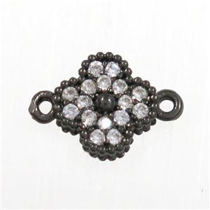 copper clover connector paved zircon, black plated, approx 7.5mm [FDZN8323-S]