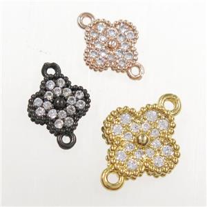 copper clover connector paved zircon, mix color, approx 7.5mm [FDZN8324-S]
