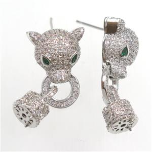 copper for earring paved zircon, platinum plated, approx 14-27mm [FDZN8325]