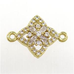 copper star connector paved zircon, gold plated, approx 12mm dia [FDZN8328]
