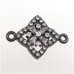 copper star connector paved zircon, black plataed, approx 12mm dia [FDZN8329]