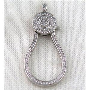 copper Lobster Clasp paved zircon, platinum plated, approx 22-50mm [FDZN833]